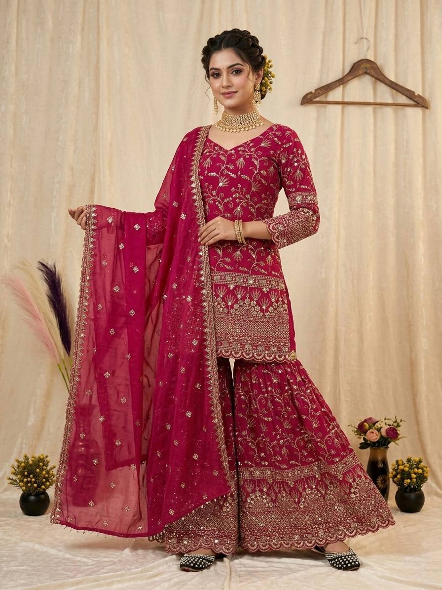 Terracotta Orange Couture Sharara Set - Festive Wear